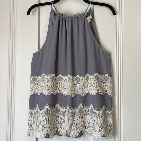 Loft Tiered Lace Trim Halter Top Size XS - Picture 2 of 7